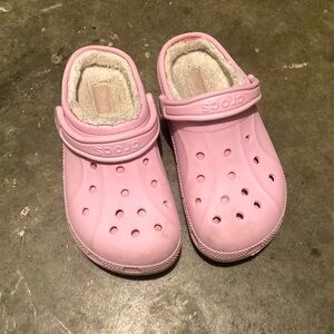 Pink fluffy crocs